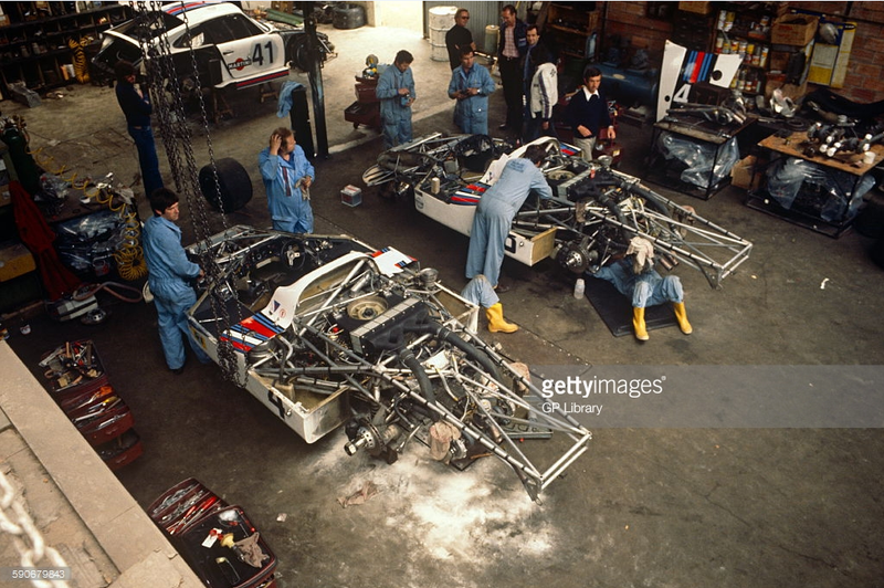 Illustration for article titled Porsche Le Mans works team at garage Provost